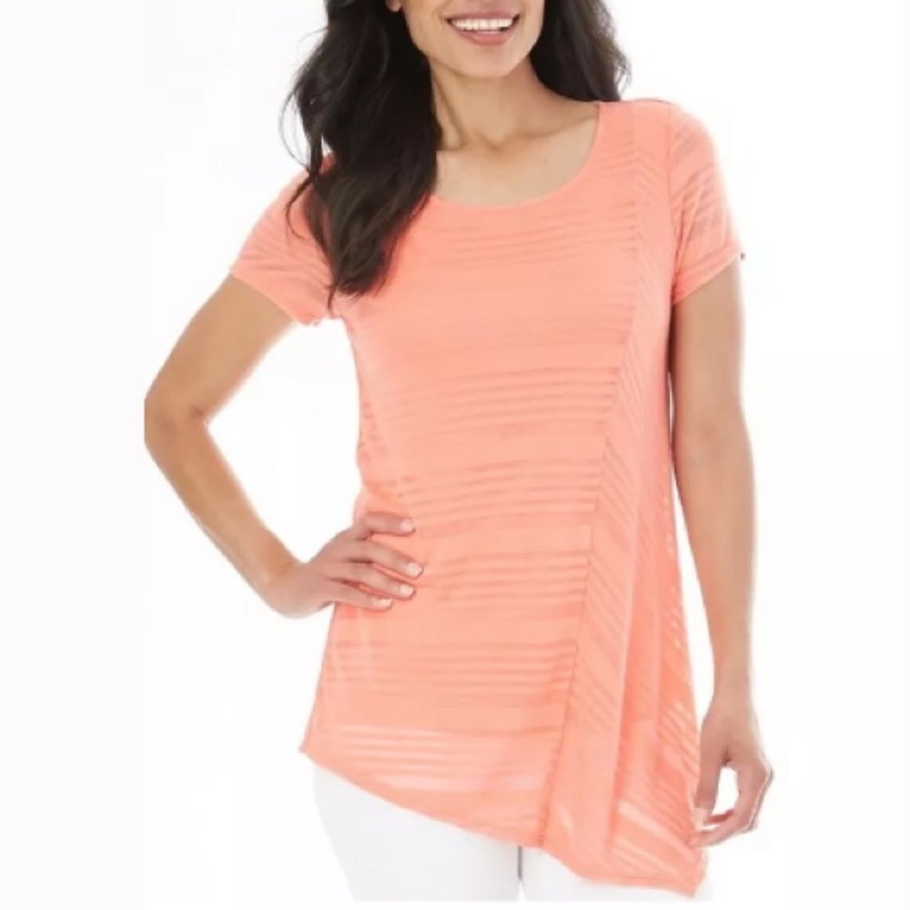 AB Studio Womens Burnout Asymmetrical Hem Tee Top